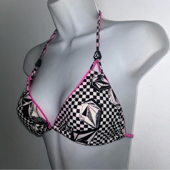 Volcom Boy Shorts Logo S Swimsuit Bikini Bottoms Black Check Pink Free B… - Picture 5 of 9